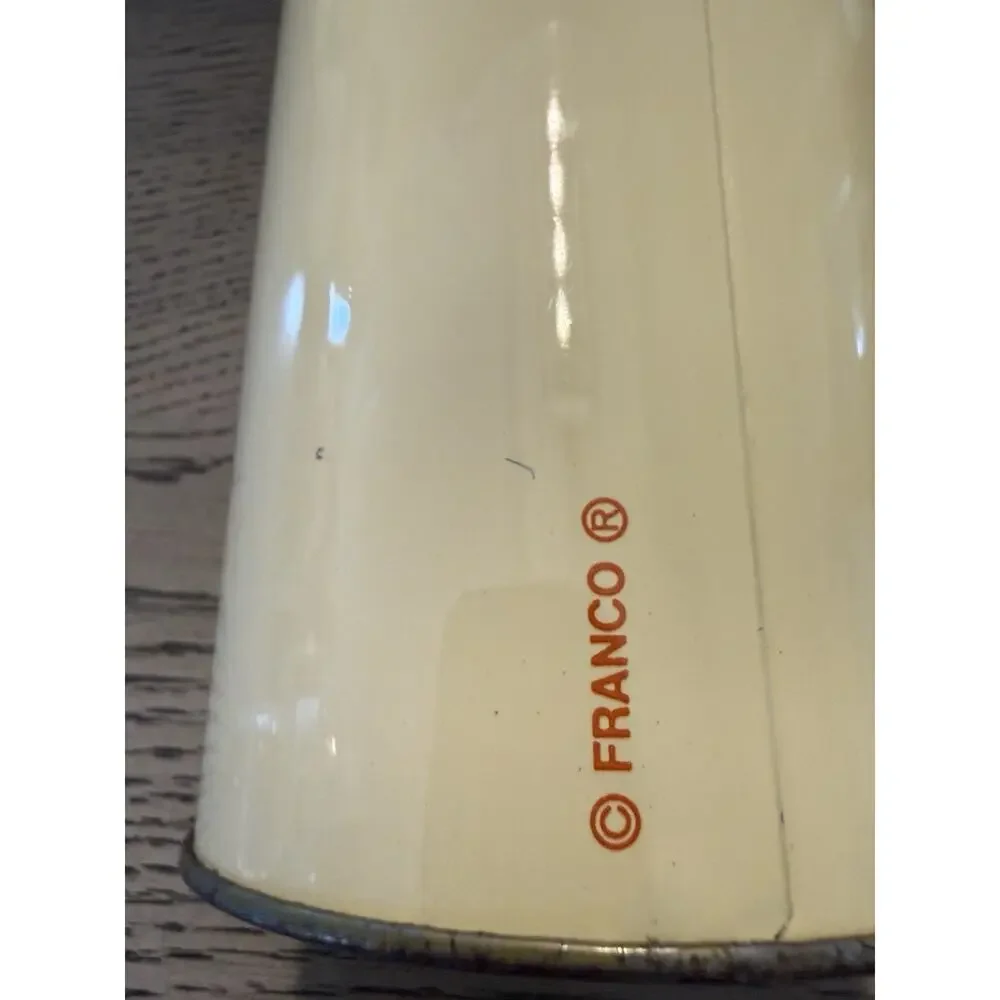 Vintage 1970s Franco Mushroom Cylinder Round Tall Tin Can Canister 11”x3.5”